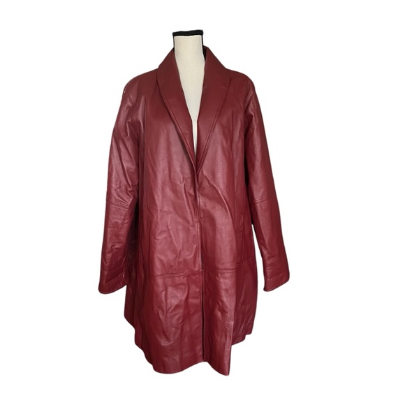 Dark Red Genuine 100% Leather Open Front Womens Coat. Sz 20W - Picture 2 of 9